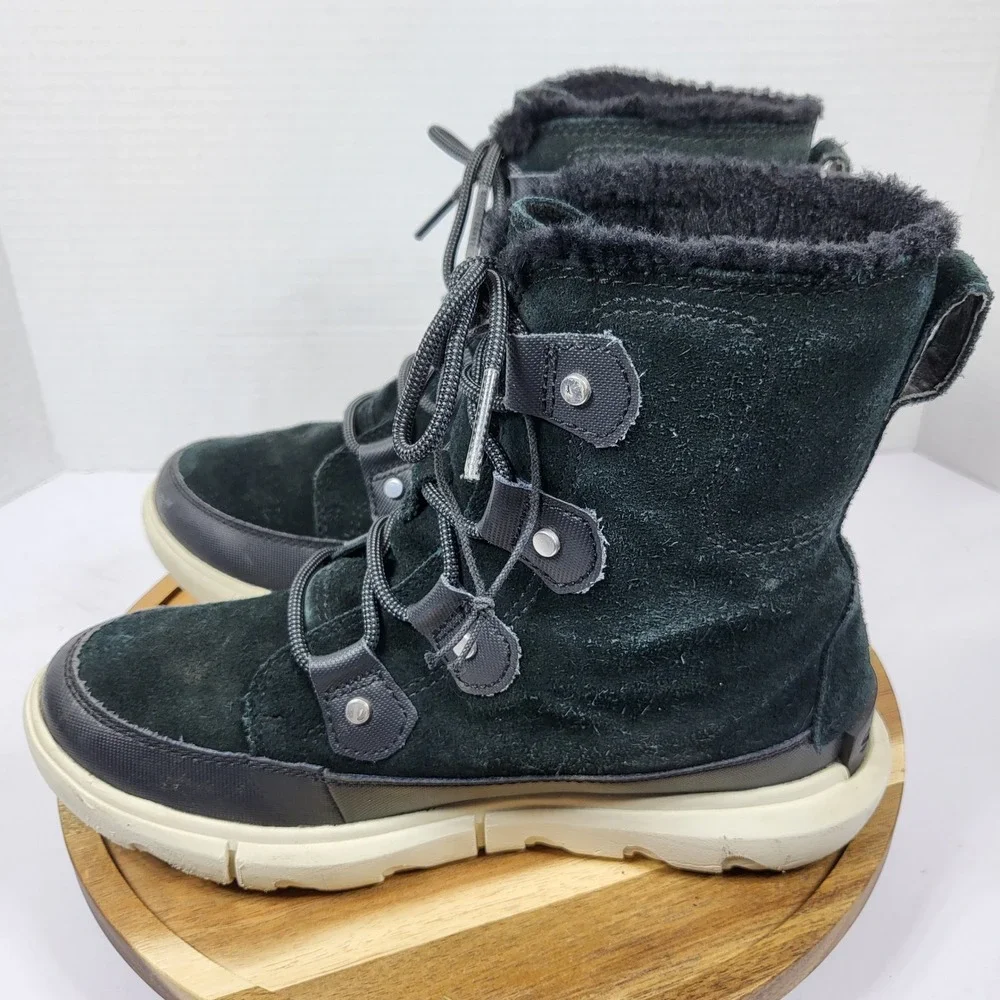 Sorel‎ Explorer II Joan Black Waterproof Suede Winter Boots NL4462-010 Womens 7